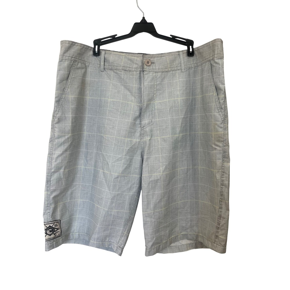 Del Sol Mens Plaid Board Shorts Grey White Yellow Size 40 Surf Skate Casual